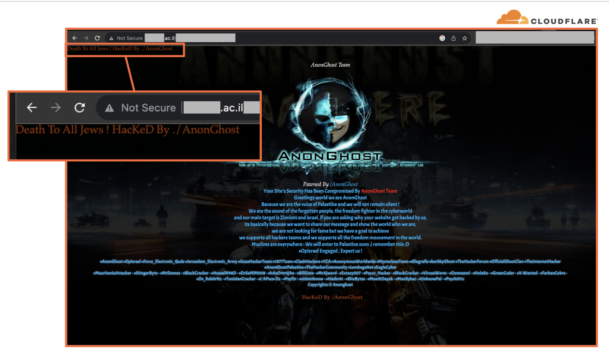 “Death to all Jews” in a part of a website that was hacked and defaced by AnonGhost