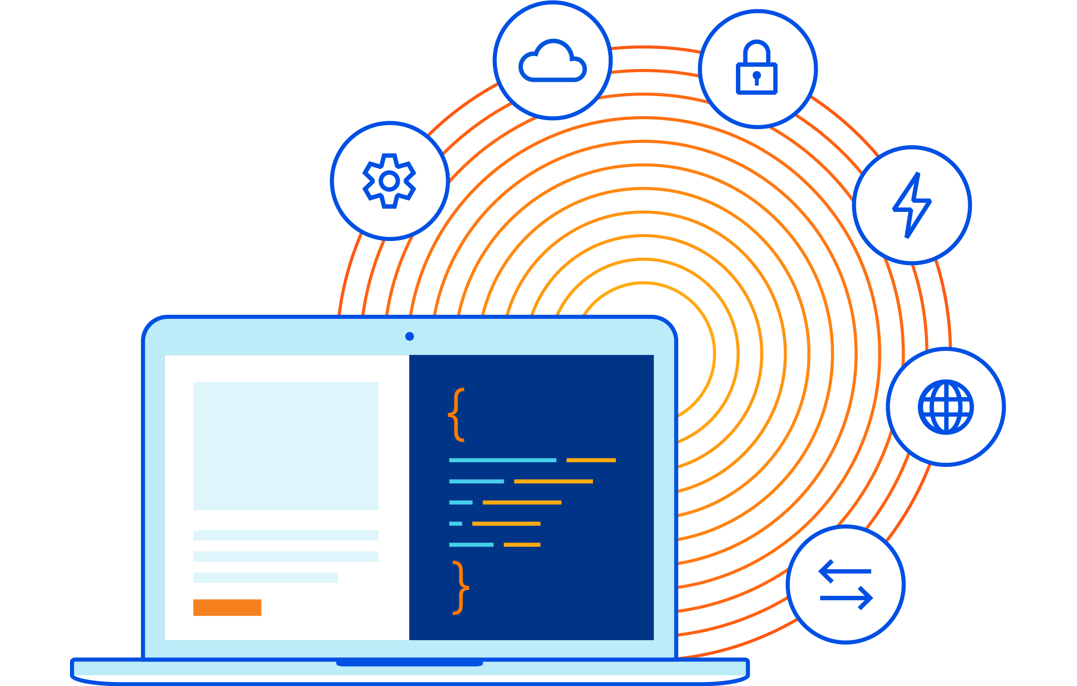 Illustration of a laptop with security icons