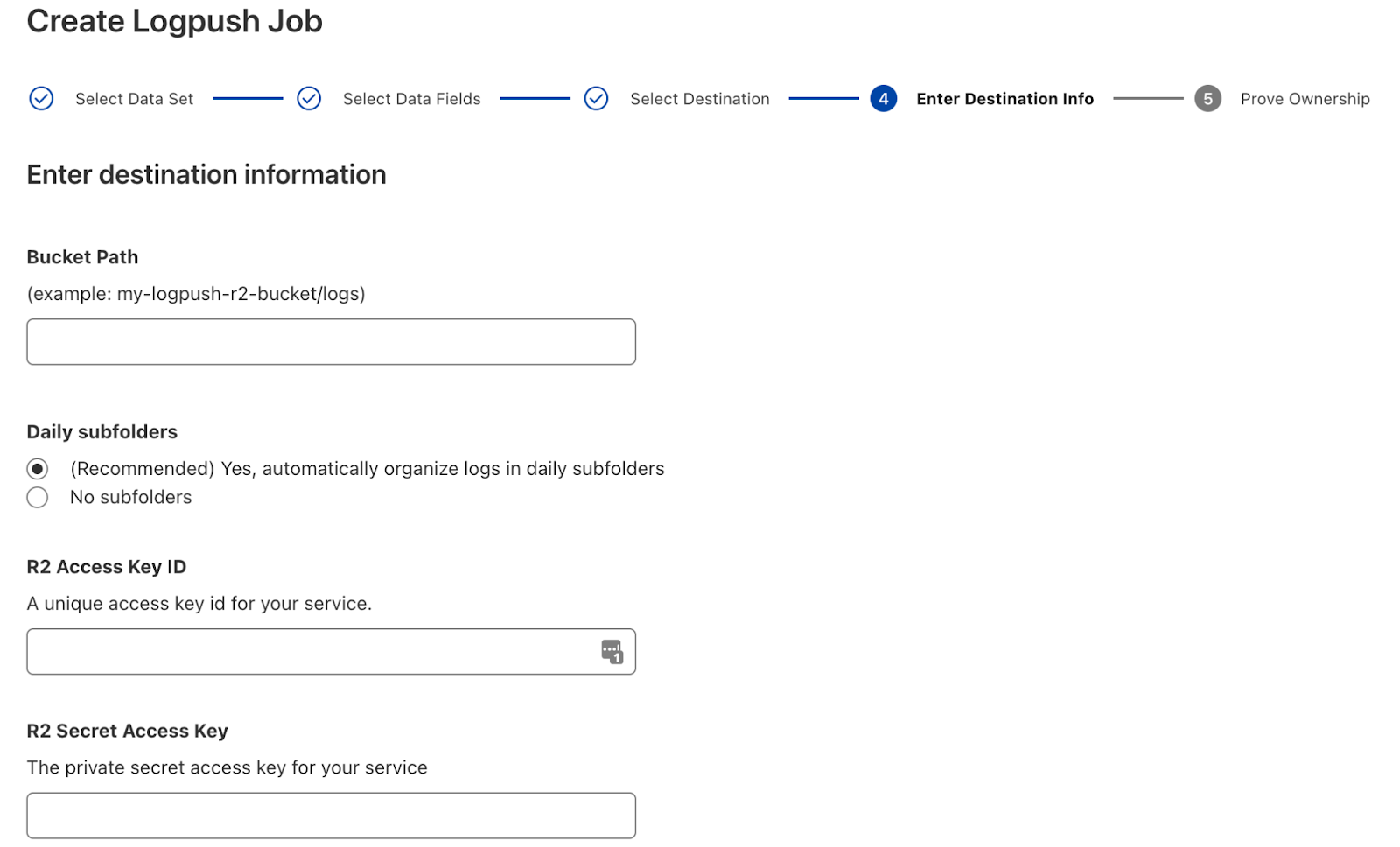 Enter R2 destination information