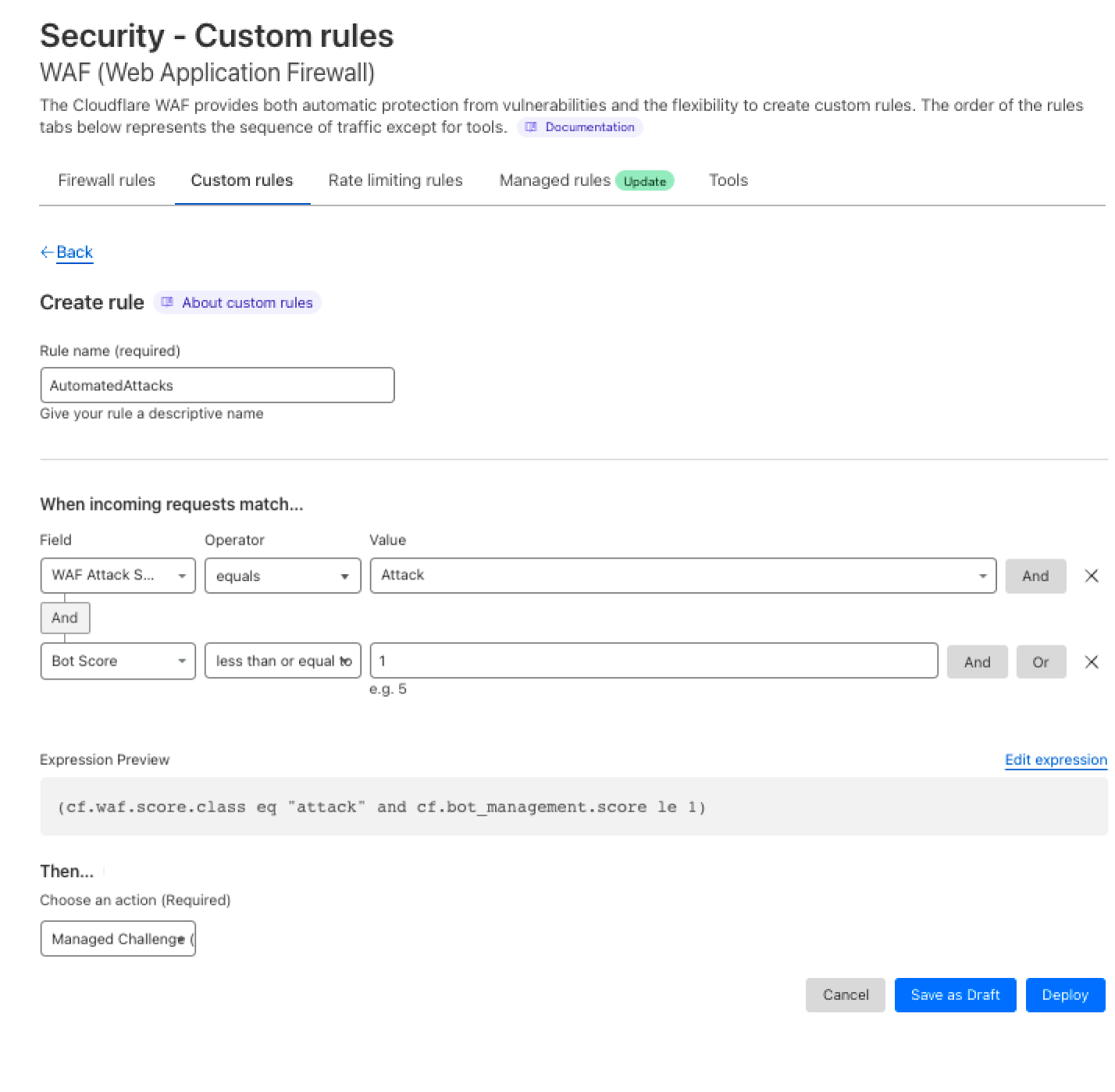 Creating a mitigation rule on the attack class and automated traffic