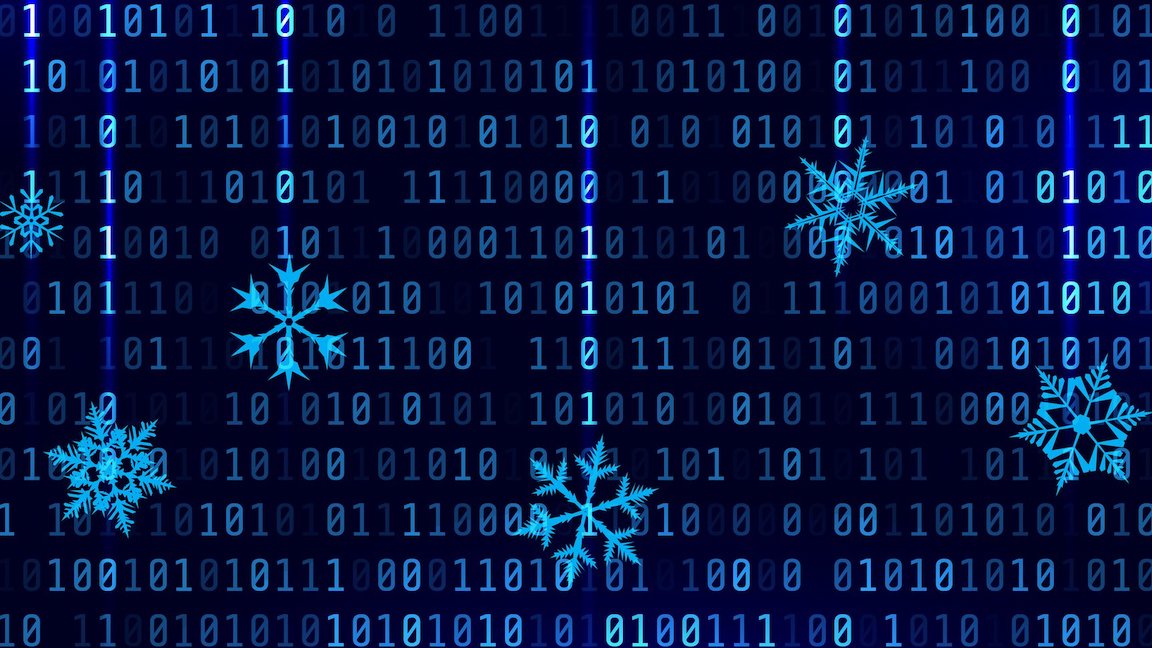 Image of snowflakes in front of binary code