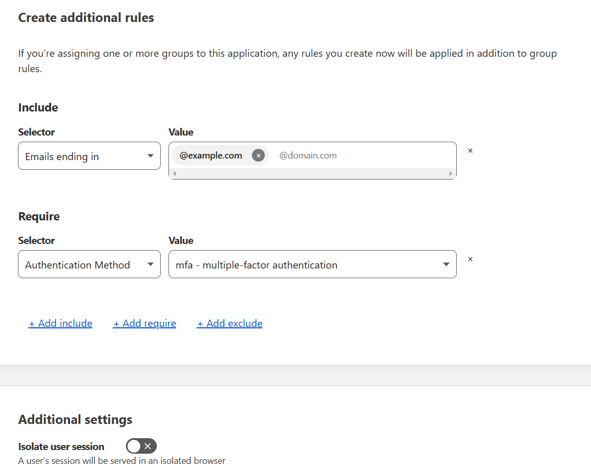 Screenshot of Zero Trust dashboard control to isolate user sessions.