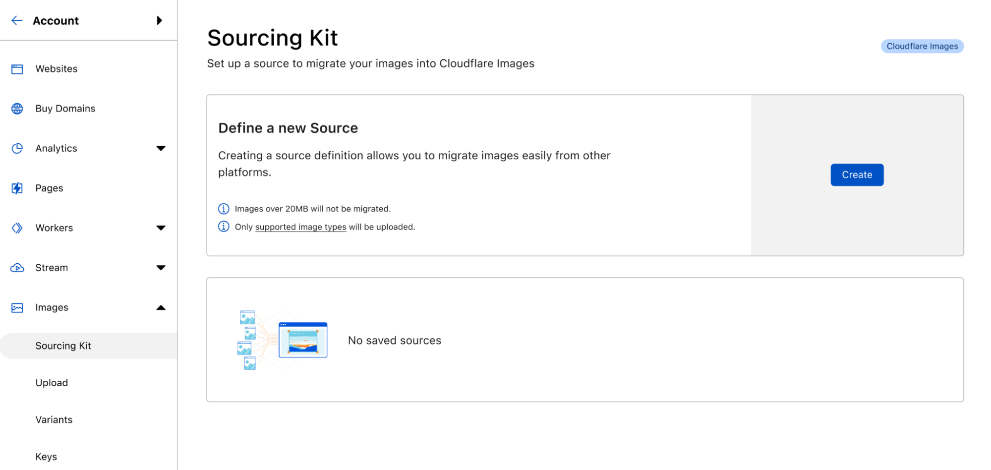 the new Cloudflare Images Sourcing Kit home screen