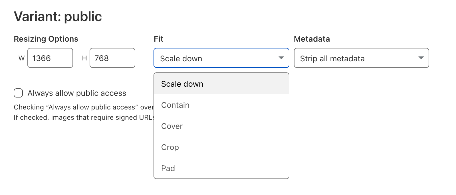 Configure variants in Cloudflare Images