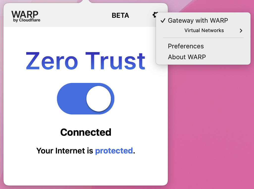 New menu to allow the user to choose the network to send traffic to in the Zero Trust WARP enabled devices.