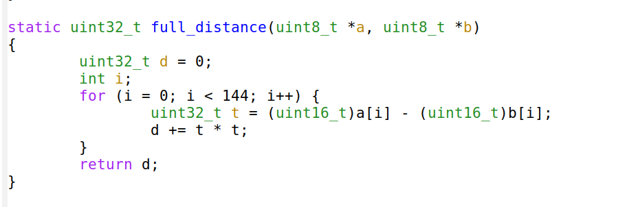 Here's how to count the squared distance in C