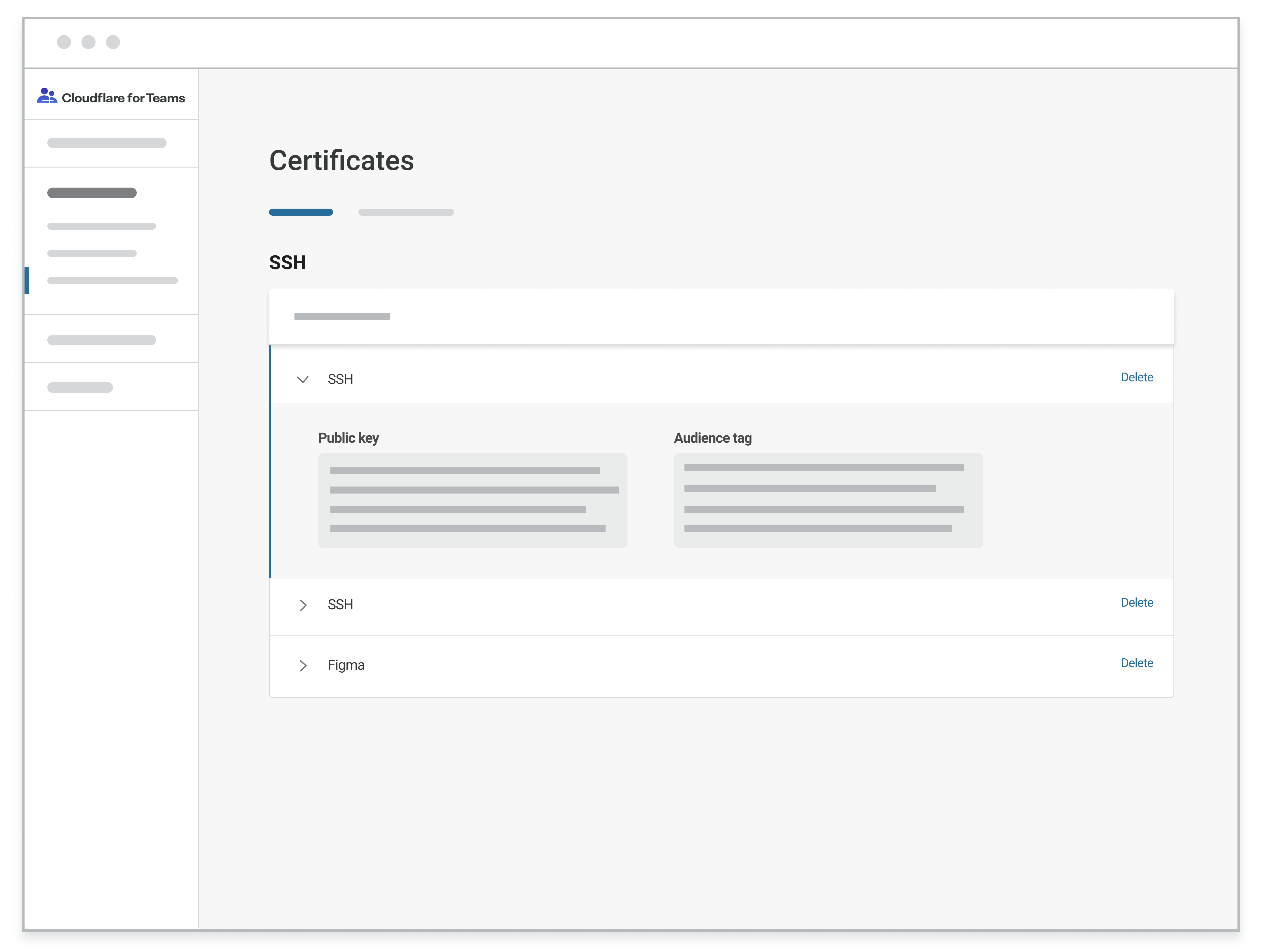 Cloudflare for Teams Dashboard - SSH-Optionen
