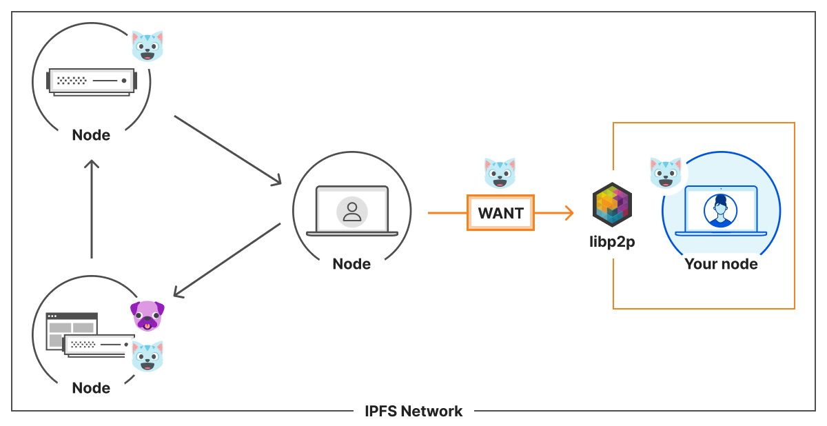 Communication between a peer that wants content and your node on the IPFS network