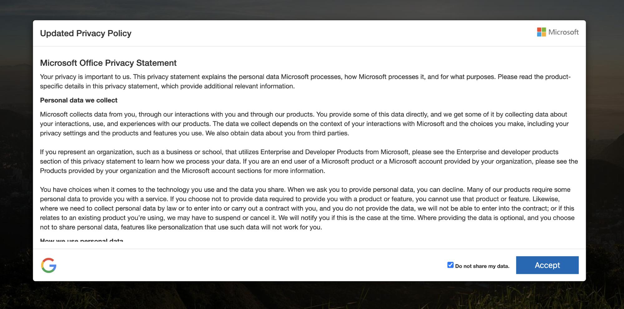 Figure 5. Fake Microsoft Privacy Policy Statement