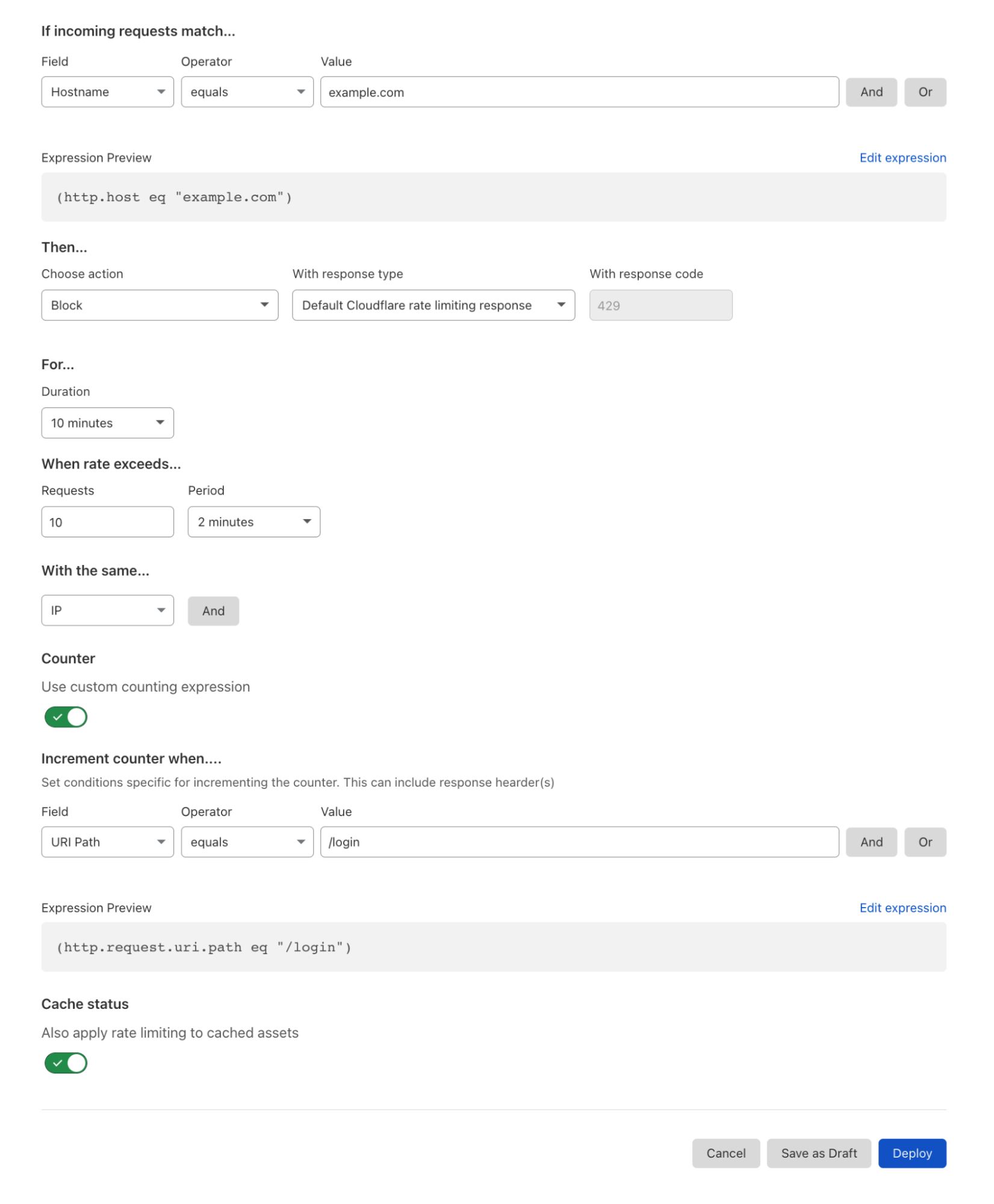 With Advanced Rate Limiting you can count on a path and block across your whole website.