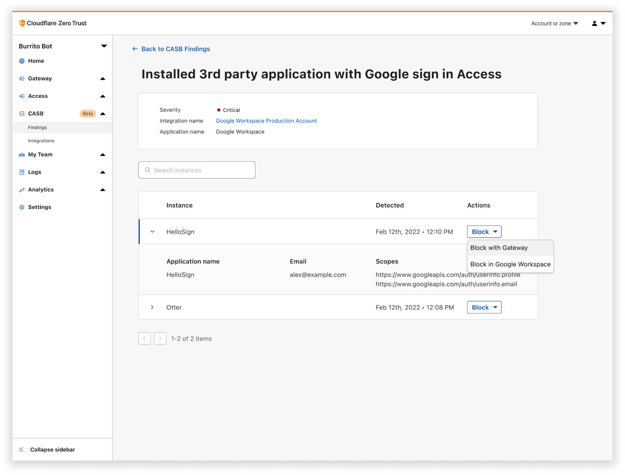 Creating a Gateway policy from a CASB finding in the Zero Trust dashboard