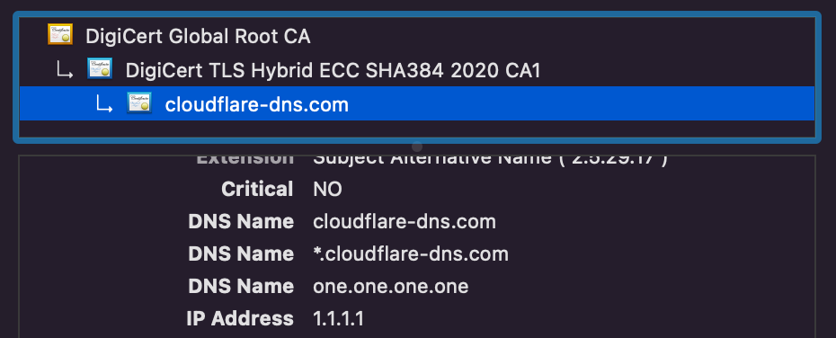 SubjectAltName list of the one.one.one.one certificate