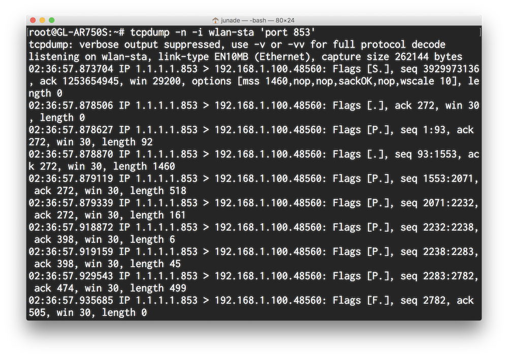 TCPDump on Encrypted DNS