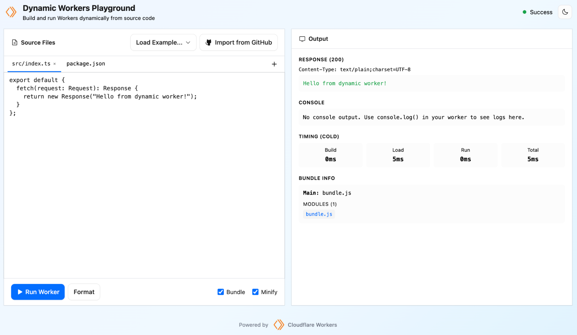 클라우드플레어 다이내믹 워커스 플레이그라운드 공식 화면