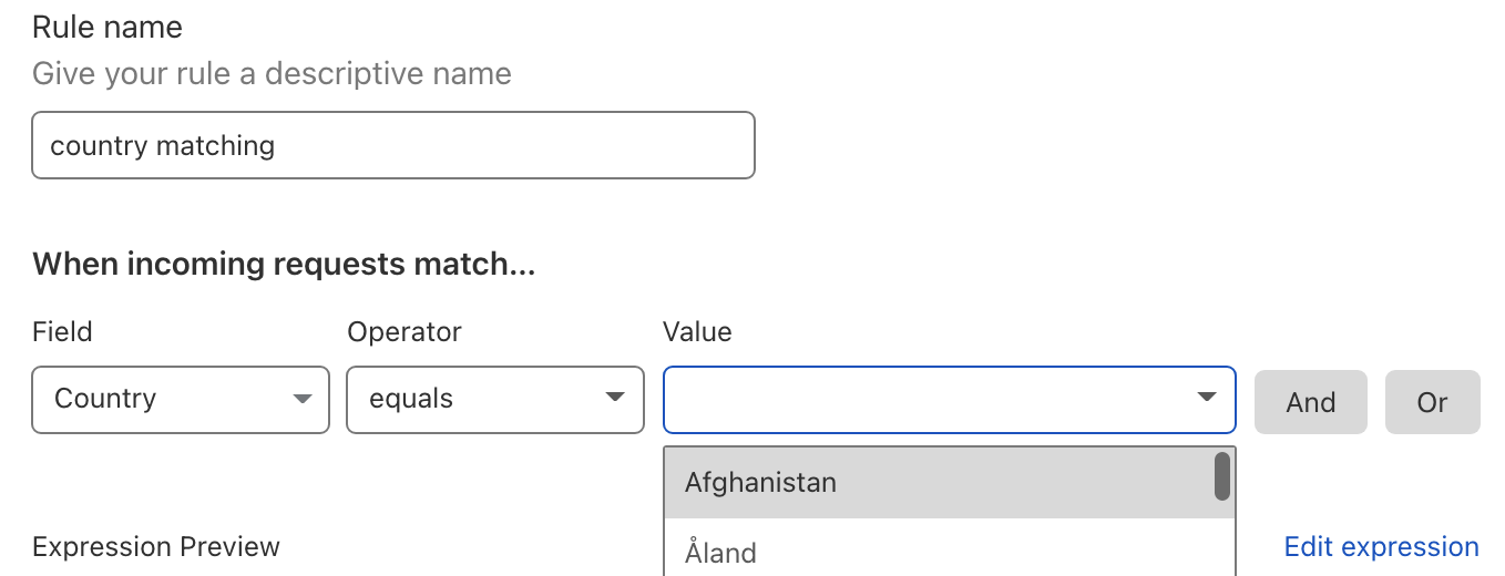 Rule matching on country