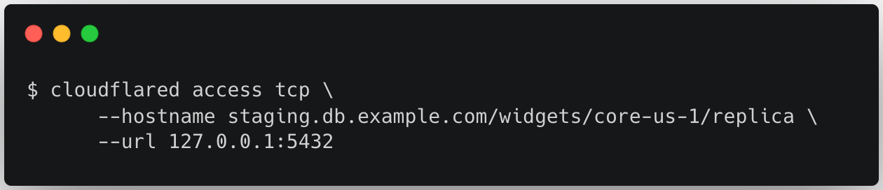 A terminal window running cloudflared to establish a local tunnel to a staging database