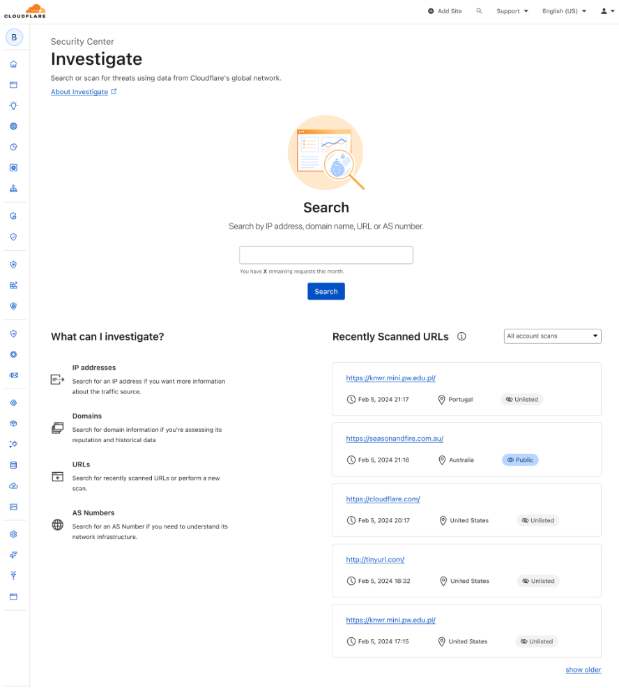 Security Center in the Cloudflare Dashboard