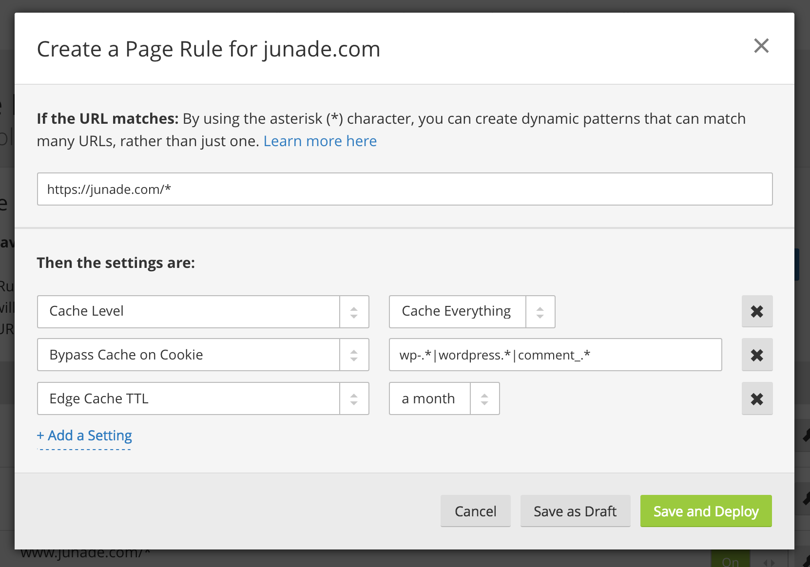 Bypass Cache on Cookie Page Rule Configuration